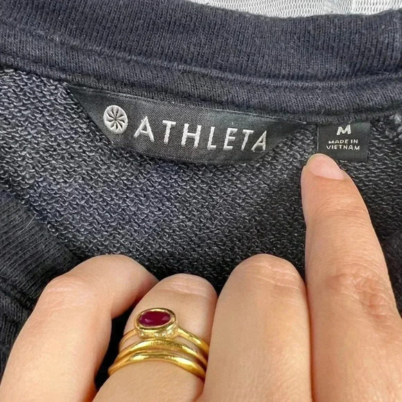 Athleta Basic Black Crew Neck Sweatshirt Cozy Baggy Cotton Blend Women’s Medium - Picture 7 of 12